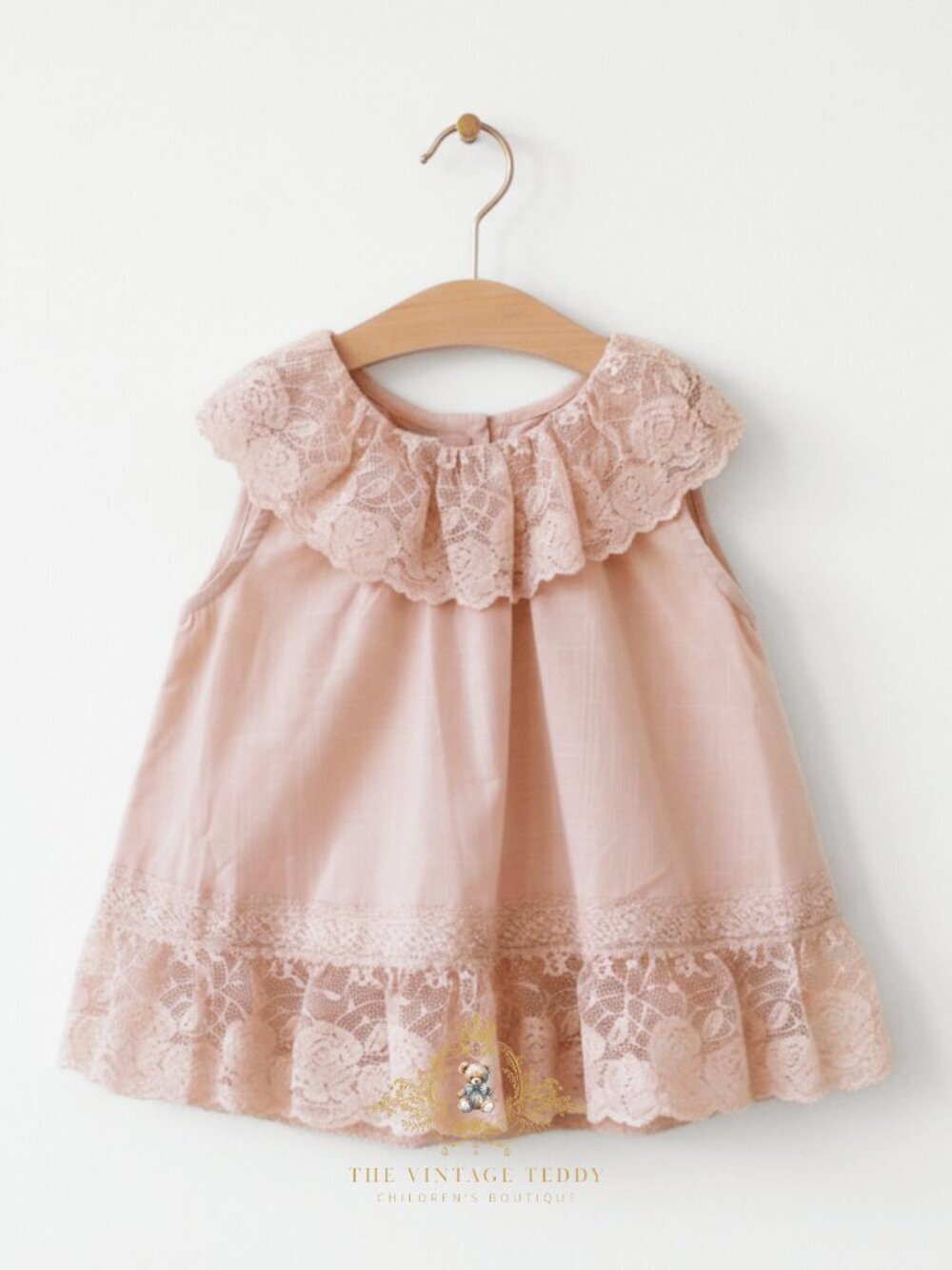 NWT Lovely Girls Embroidered Lace Bib Collar Blouse Sleeveless Top Blush 7Y - Picture 3 of 3